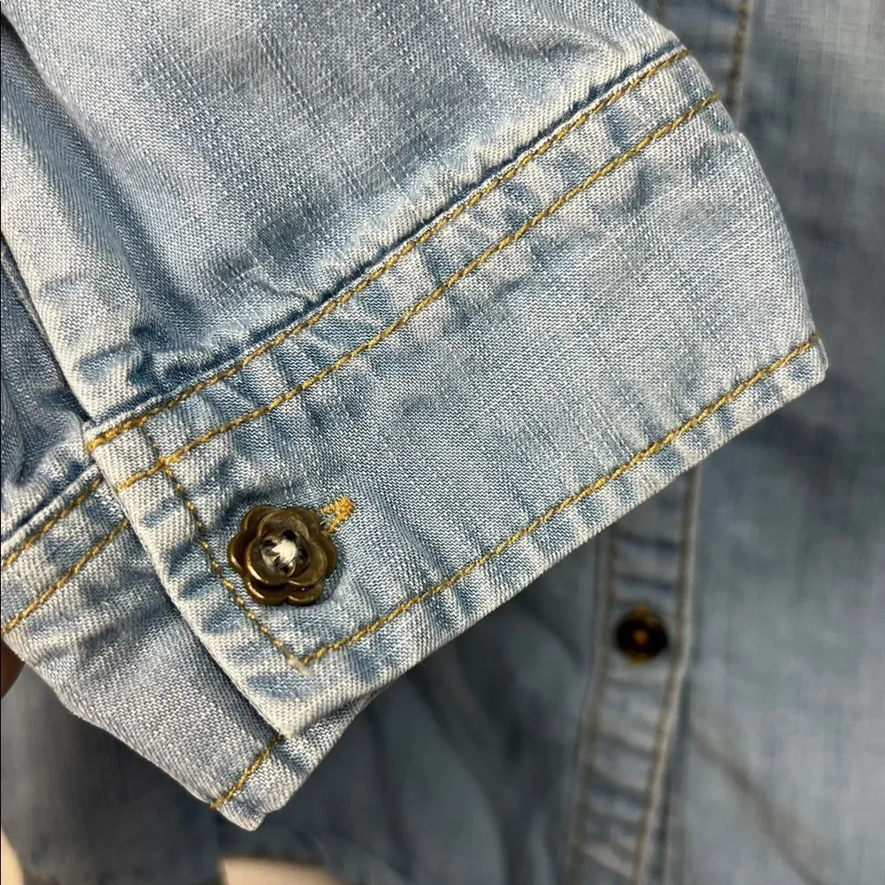 Matilda Jane Blue Chambray denim shirt with ruffle details size 16